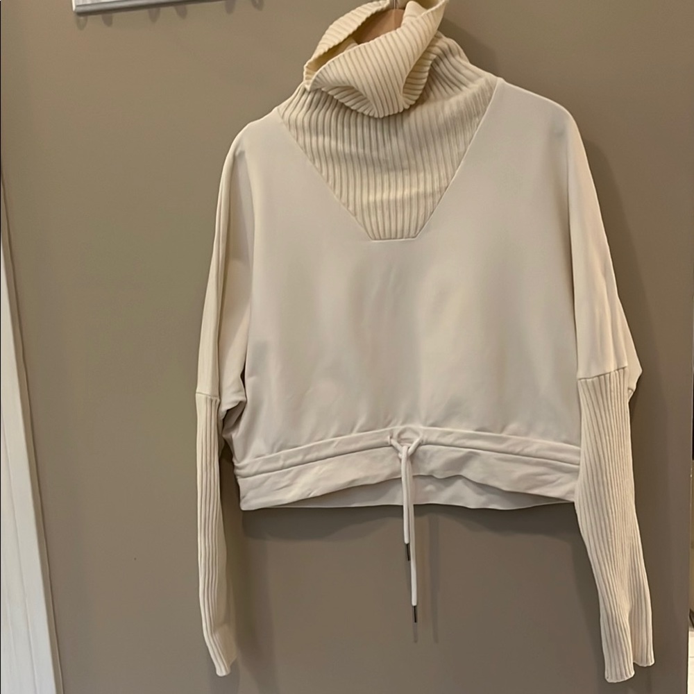 Varley Cream Turtleneck Sweater with Drawstring Hem